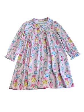 Bright Holiday Printed Dress w/ Round Collar