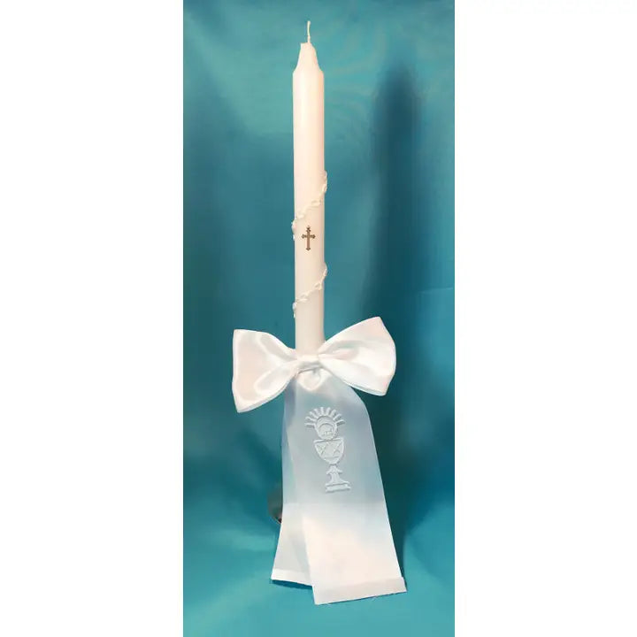 First Communion Candle w/White Ribbon