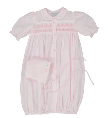 Preemie Pink Ribbon Smocked Take Home Gown with hat