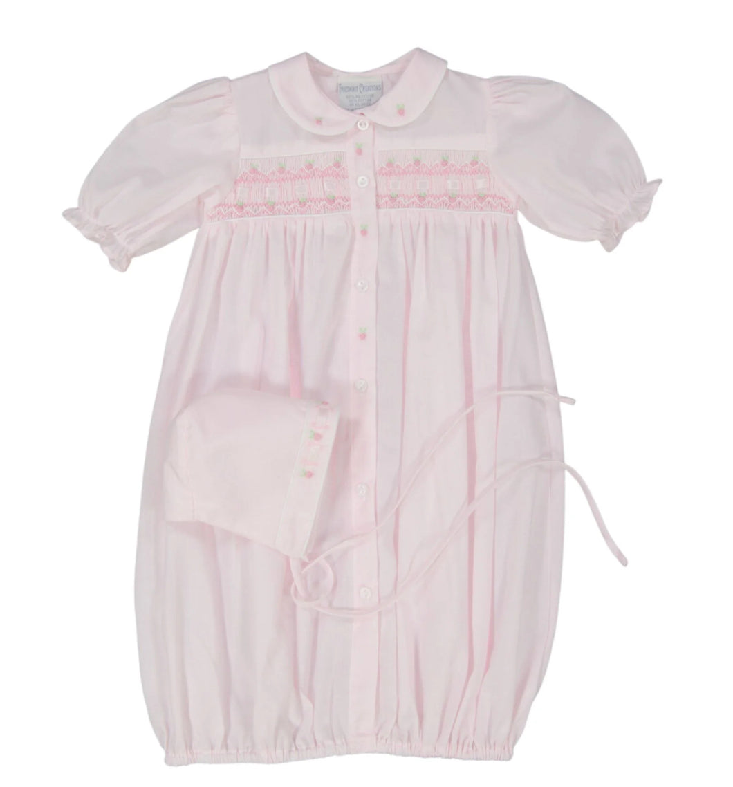 Preemie Pink Ribbon Smocked Take Home Gown with hat