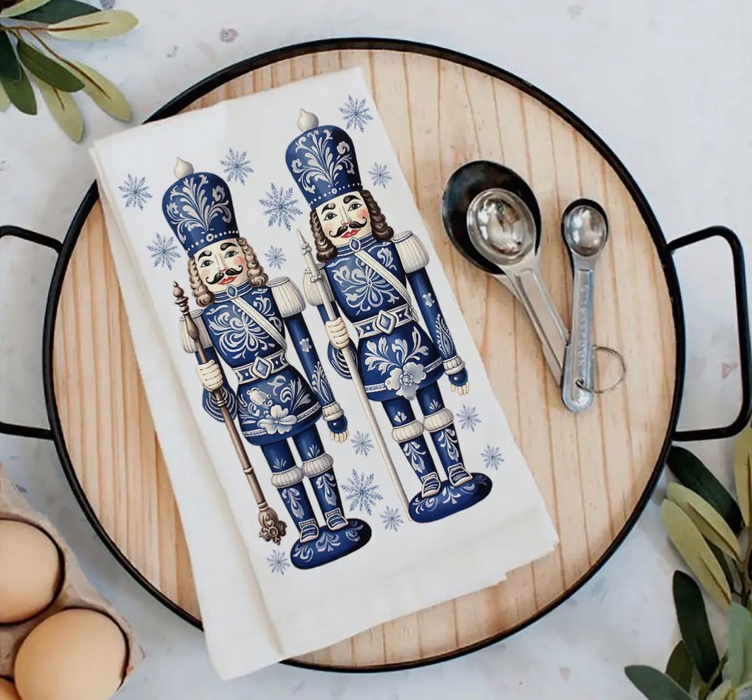 Christmas Nutcracker Blue & White Tea Towel