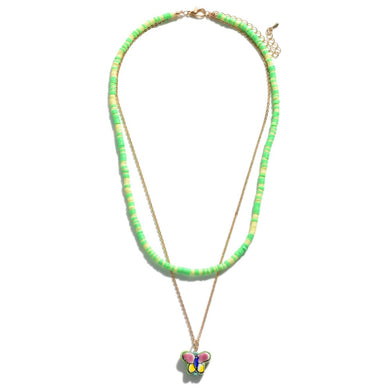 Heishi Bead and Gold Butterfly Link Necklace