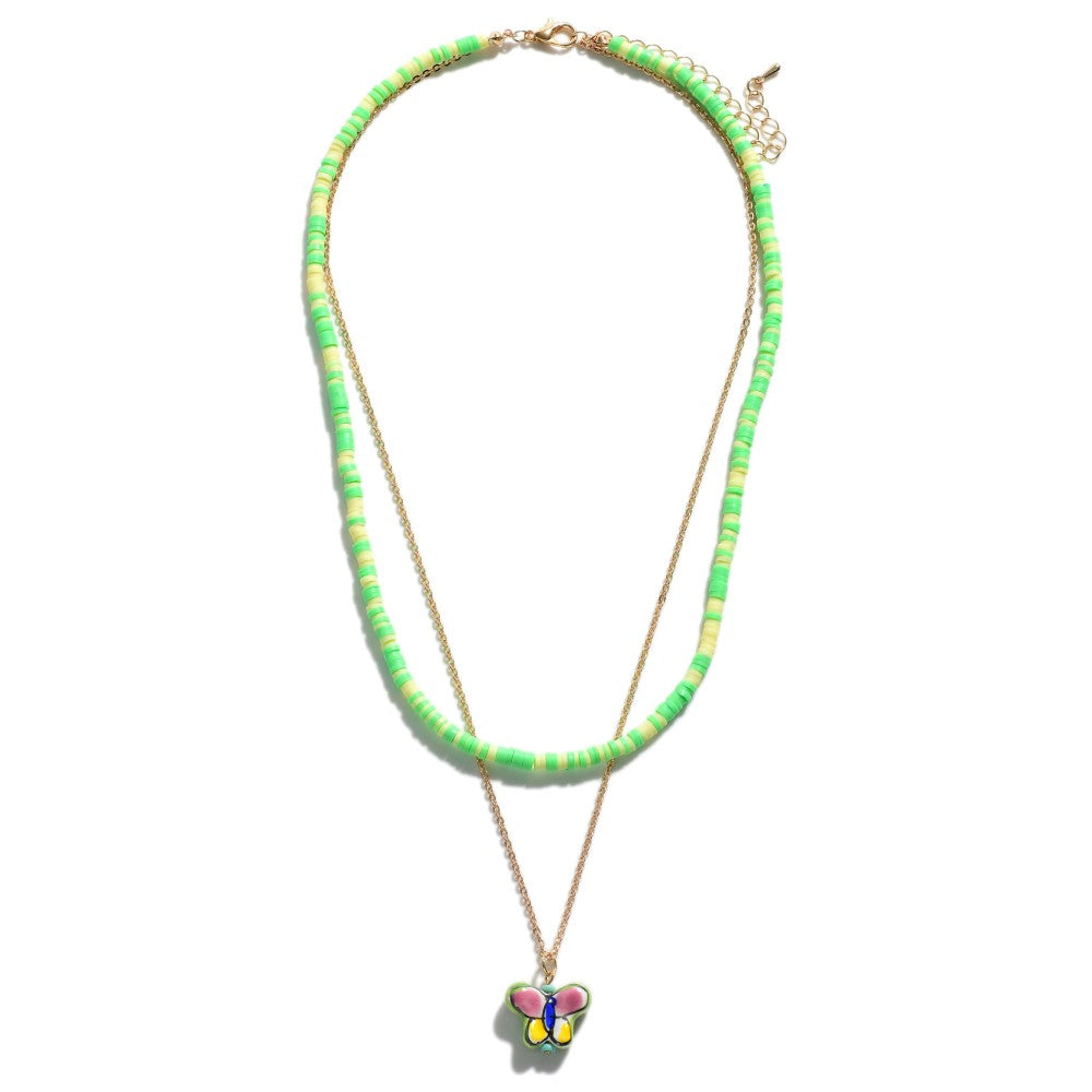 Heishi Bead and Gold Butterfly Link Necklace
