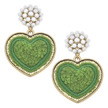 Cluster Pearl and Glitter Heart Patch Drop Earrings