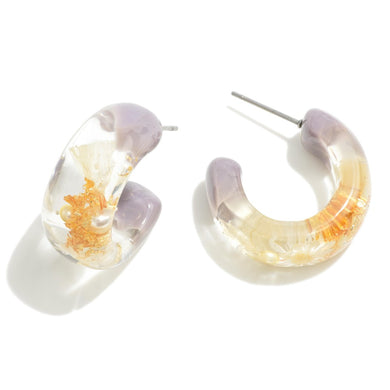Resin Huggie Hoop Earrings With Gold Foil