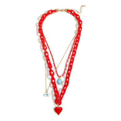 Acrylic Chain Link Layered Necklace With Hamsa Hand and Heart Charms