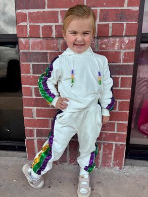 Mardi Gras White Velour Jogger Set
