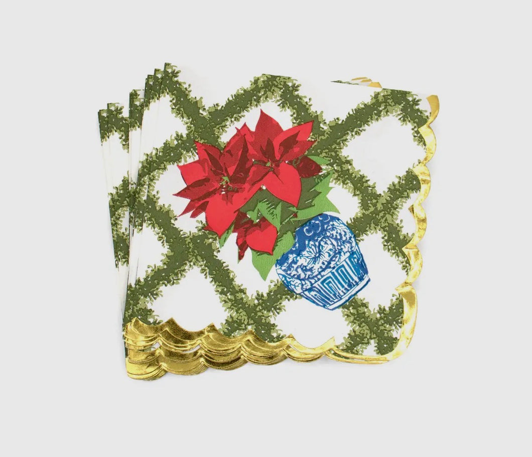 Poinsettias Paper Beverage Napkin Packs