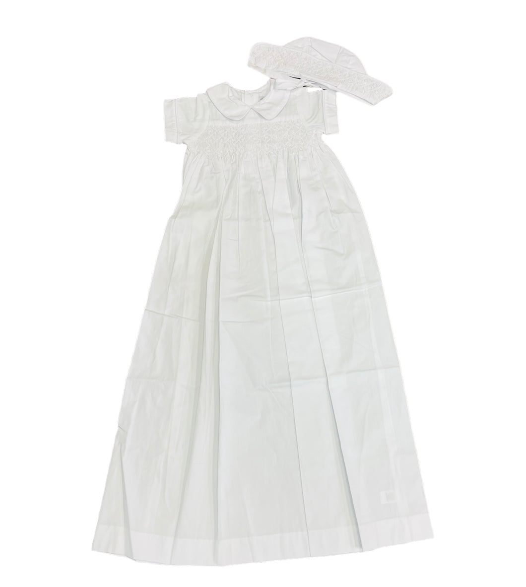 Hand Smocked Boy Christening Gown + Bonnet