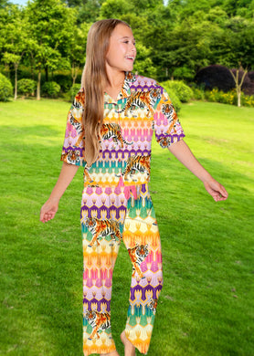 Kids Silky Tiger Royale Short Sleeve Pant Set