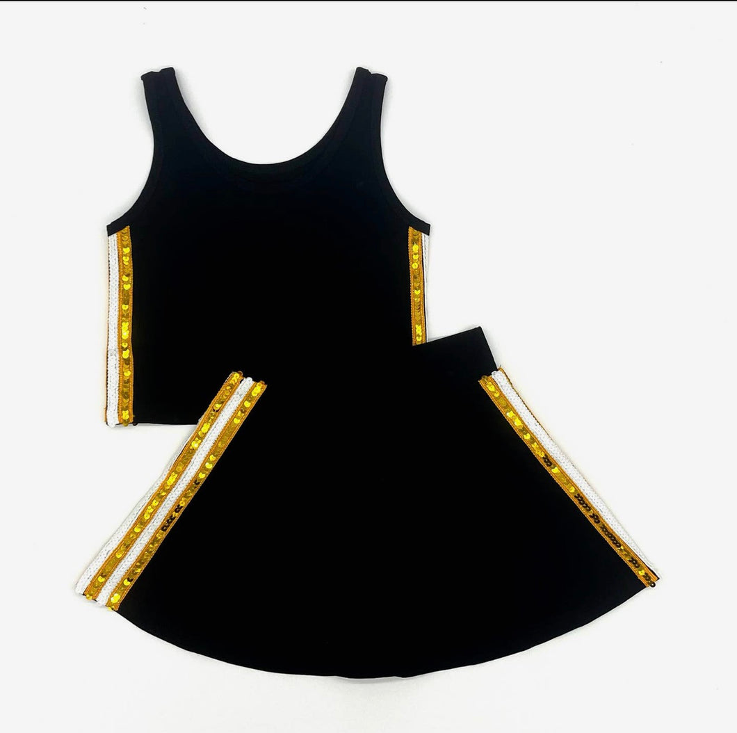 Black/Gold Sequins Side Skort Set
