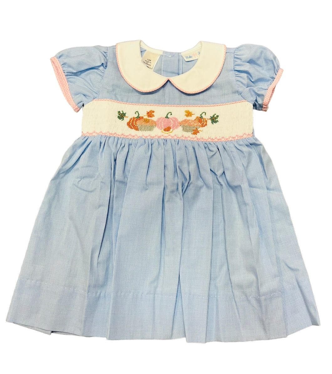 smocked pumpkin dress Pumpkin Patch Blue Smocked Dress – Très Jolie Boutique