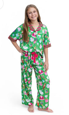 Kids Silky Holiday Baubles Short Sleeve Pant Set