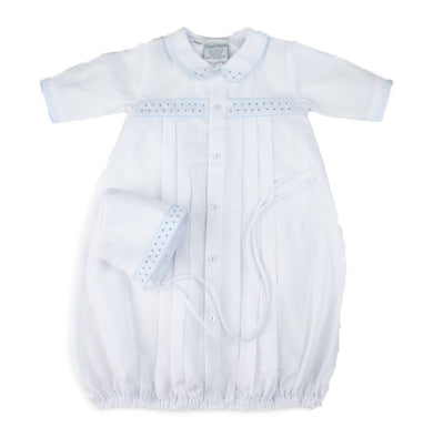 Preemie Boys White Dot Embroidered Take Me Home Gown with hat