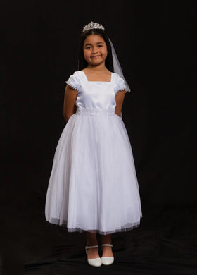 Pleated Cap Sleeve Communion Dress