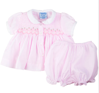Preemie Pink Ribbon Smocked Diaper Set