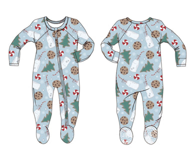 Santa’s Cookie Blue Zipper Footie