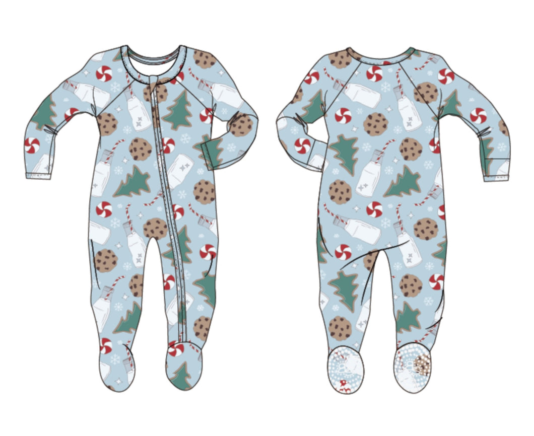 Santa’s Cookie Blue Zipper Footie