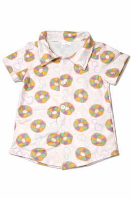 King Cake Button Up Polo