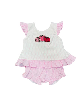 Pink Bity Dot French Knot Pumpkin Bloomer Set