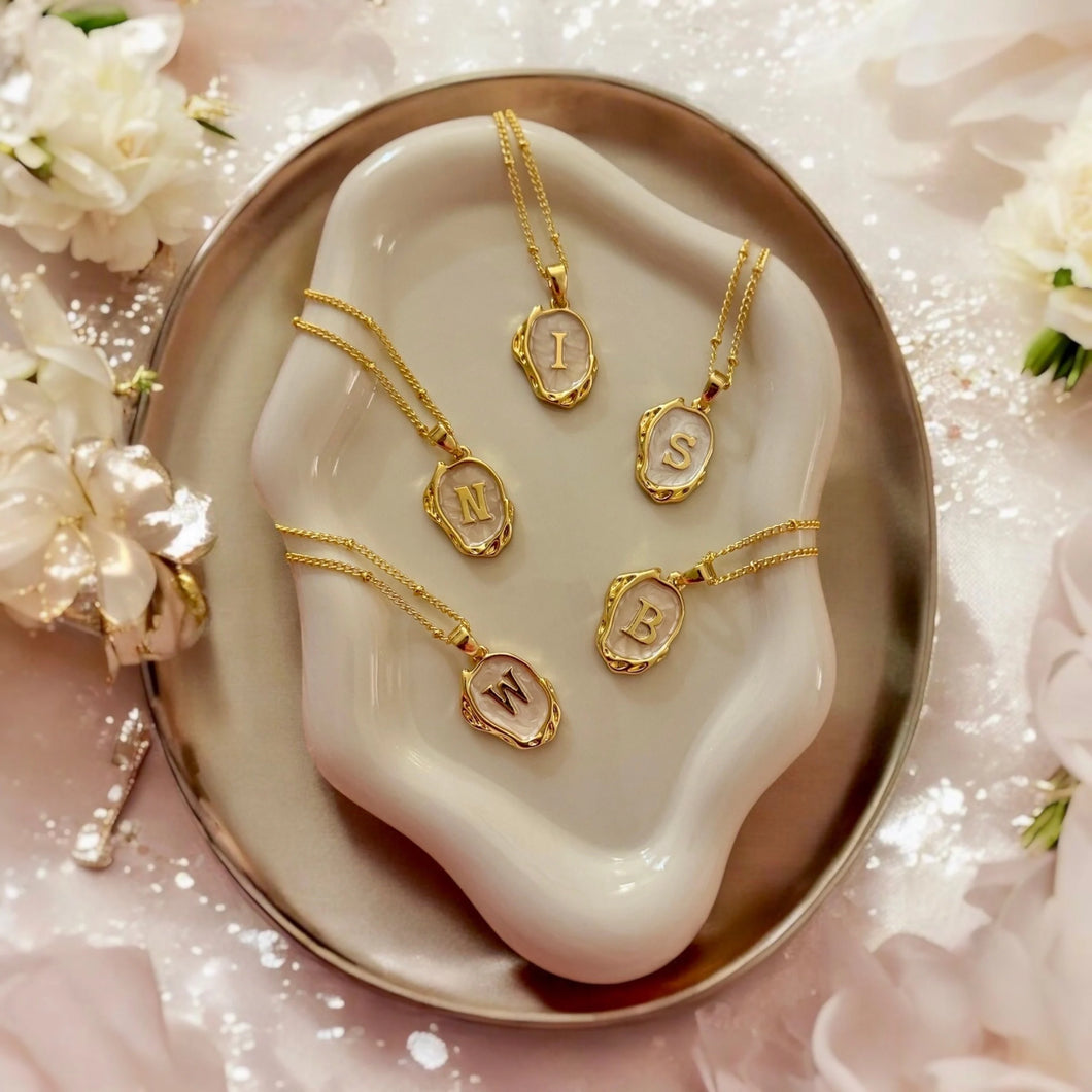 Gold Oyster Shell Letter Necklace