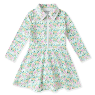 Green Floral Bloom Long Sleeve Tennis Dress