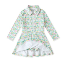 Green Floral Bloom Long Sleeve Tennis Dress