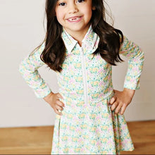 Green Floral Bloom Long Sleeve Tennis Dress