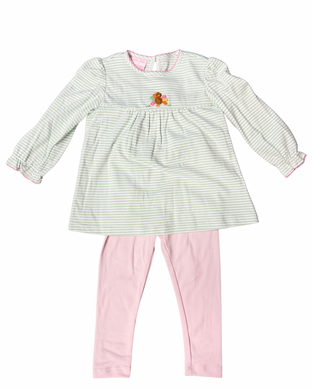 Green Knit Stripe Girls Turkey Tunic Set