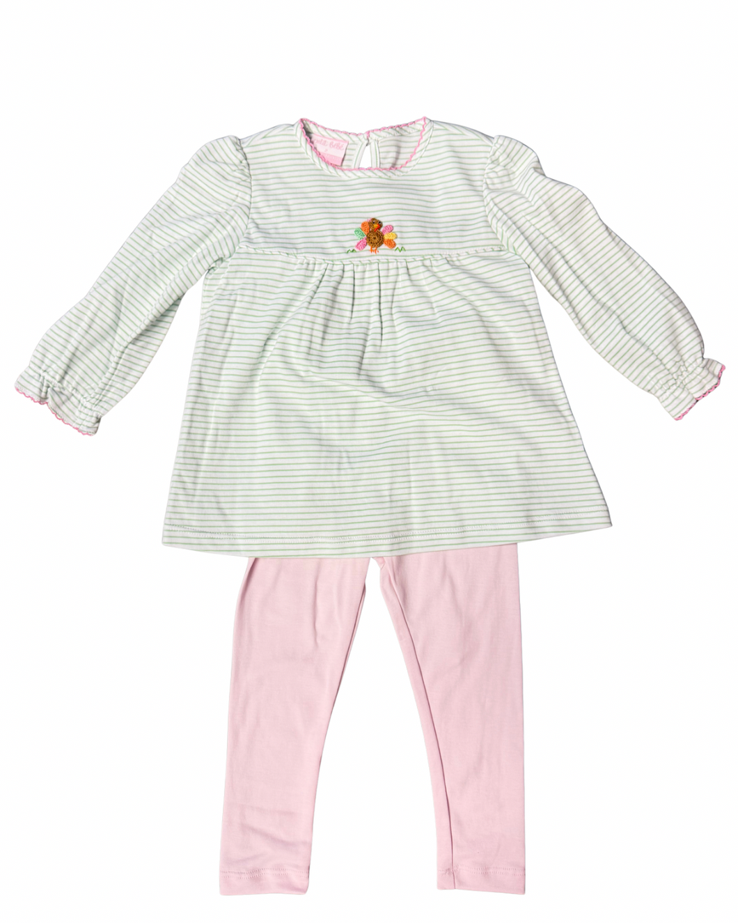 Green Knit Stripe Girls Turkey Tunic Set