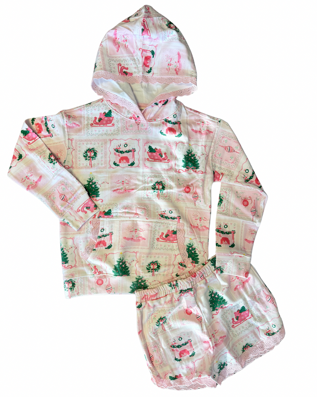 Christmas Tiles Pattern Hoodie/Shorts Set