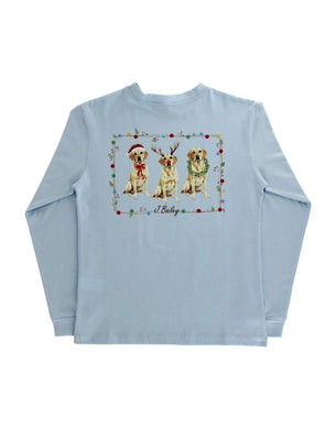 L/S Logo Tee Christmas Lab on Blue