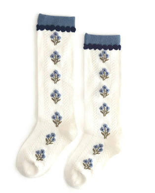 Ivory/Denim Floral Knee High Socks