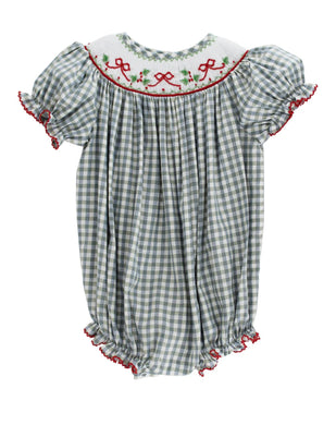 Girls Red Bows On Gingham Bubble