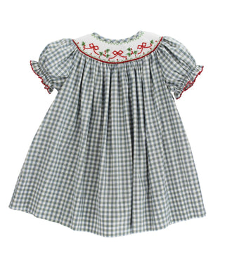 Red Bows On Gingham Bishop Dress