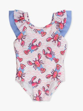 Pink Lobster Lagoon Bow V-Back One Piece Swimsuit