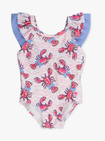 Pink Lobster Lagoon Bow V-Back One Piece Swimsuit