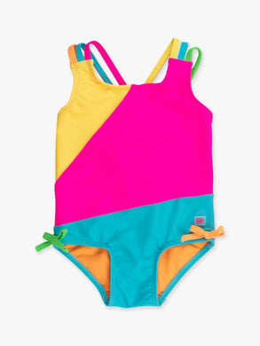 Neon Color Block Cross-Back One Piece Swimsuit
