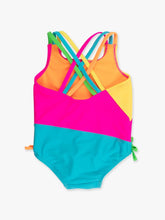 Neon Color Block Cross-Back One Piece Swimsuit