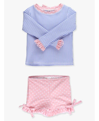 Periwinkle Blue Seersucker Short Sleeve One Piece Rasg Guard Swimsuit