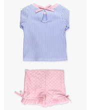 Periwinkle Blue Seersucker Short Sleeve One Piece Rasg Guard Swimsuit