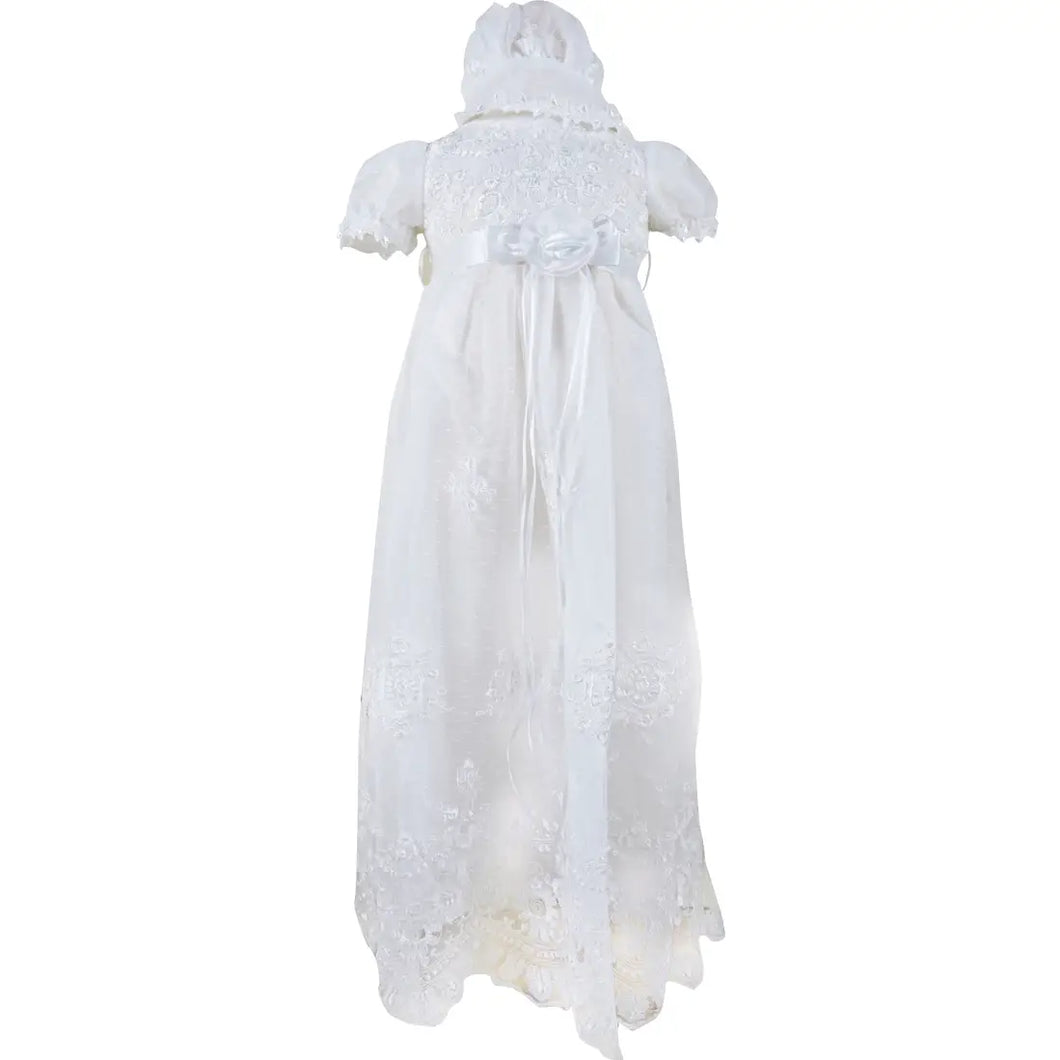Baby Infant Girls Christening Baptism Lace Dress with Bonnet