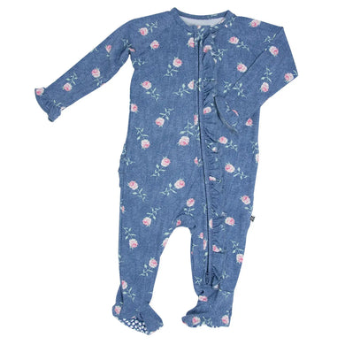 Ruffle Footie Denim Roses Roxanne