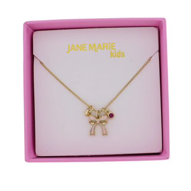 Kids Gold Box Chain Necklace with Pink Enamel Bow