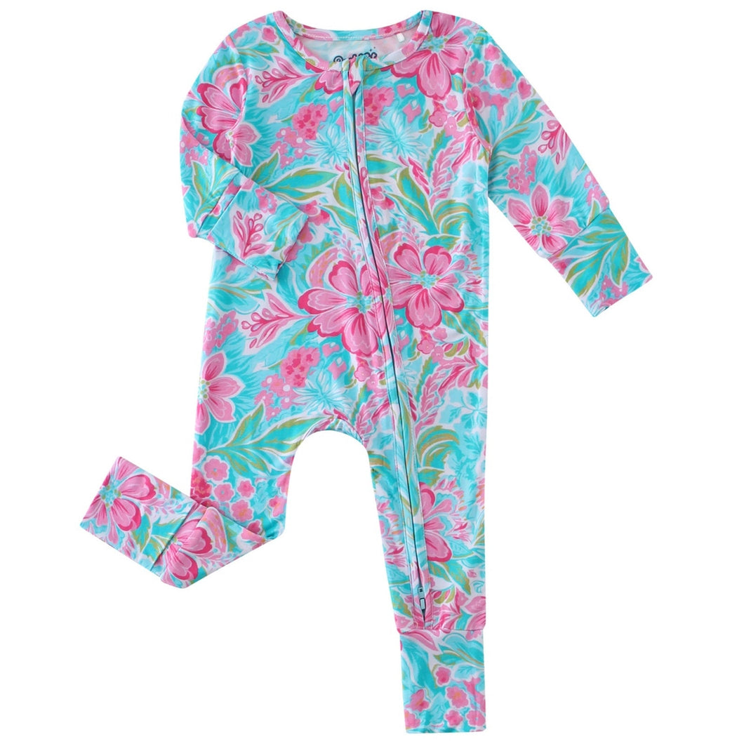 Teal Flowers Bamboo Pajamas