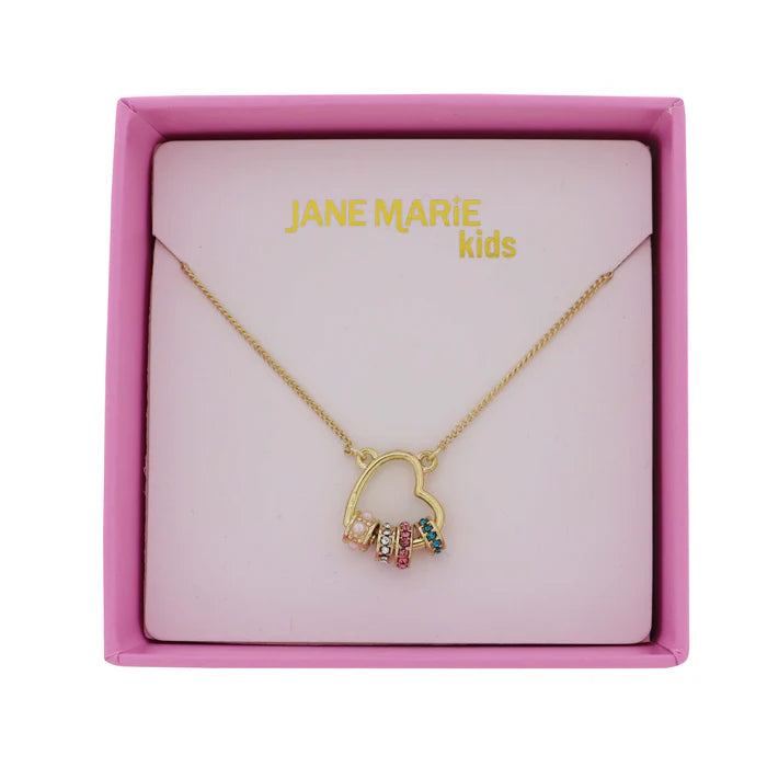 Kids Gold Satellite Chain Necklace & Heart Pearl, Rondelles
