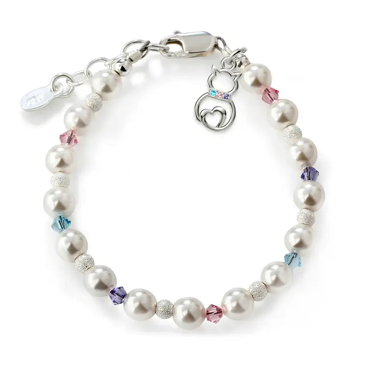 Girls Sterling Silver Rainbow Cat Charm Bracelet for Kids