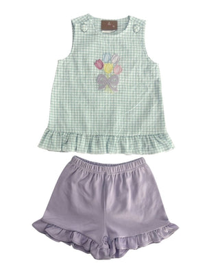 Tulip Bouquet Appliqué Short Set