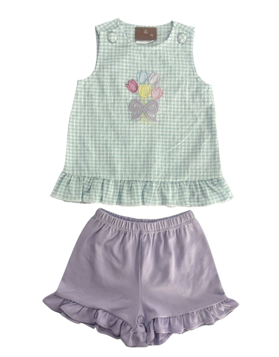 Tulip Bouquet Appliqué Short Set