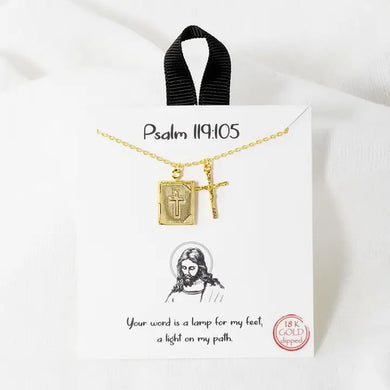 Dainty Chain Link Necklace Featuring Cross And Bible Pendant